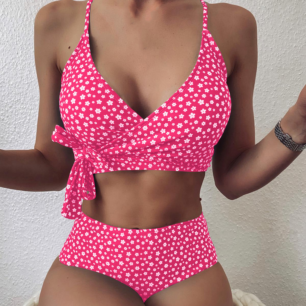 Women'S Sexy Polka Dot Print Cross Tie Swimsuit Set