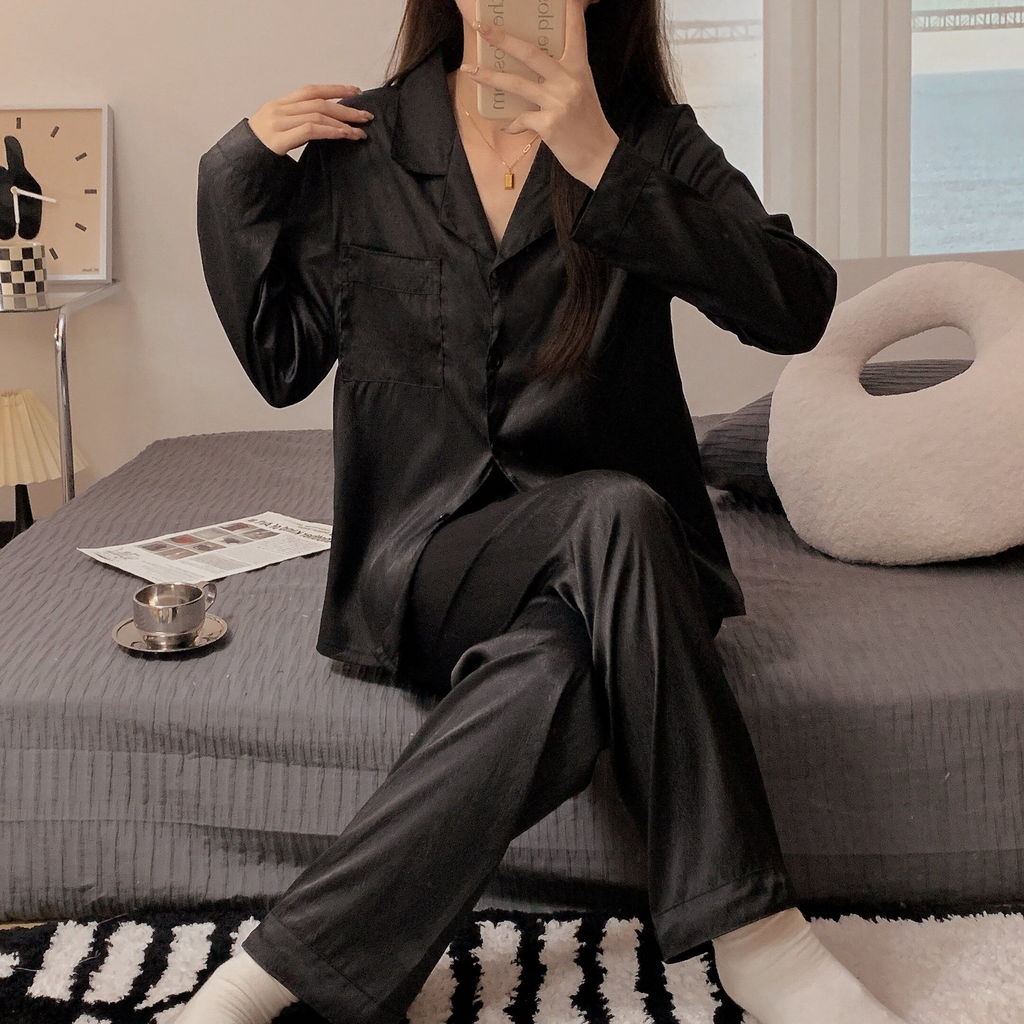 Cozy Women Summer Solid Color Homewear Long-Sleeved Trousers Pajamas Suit