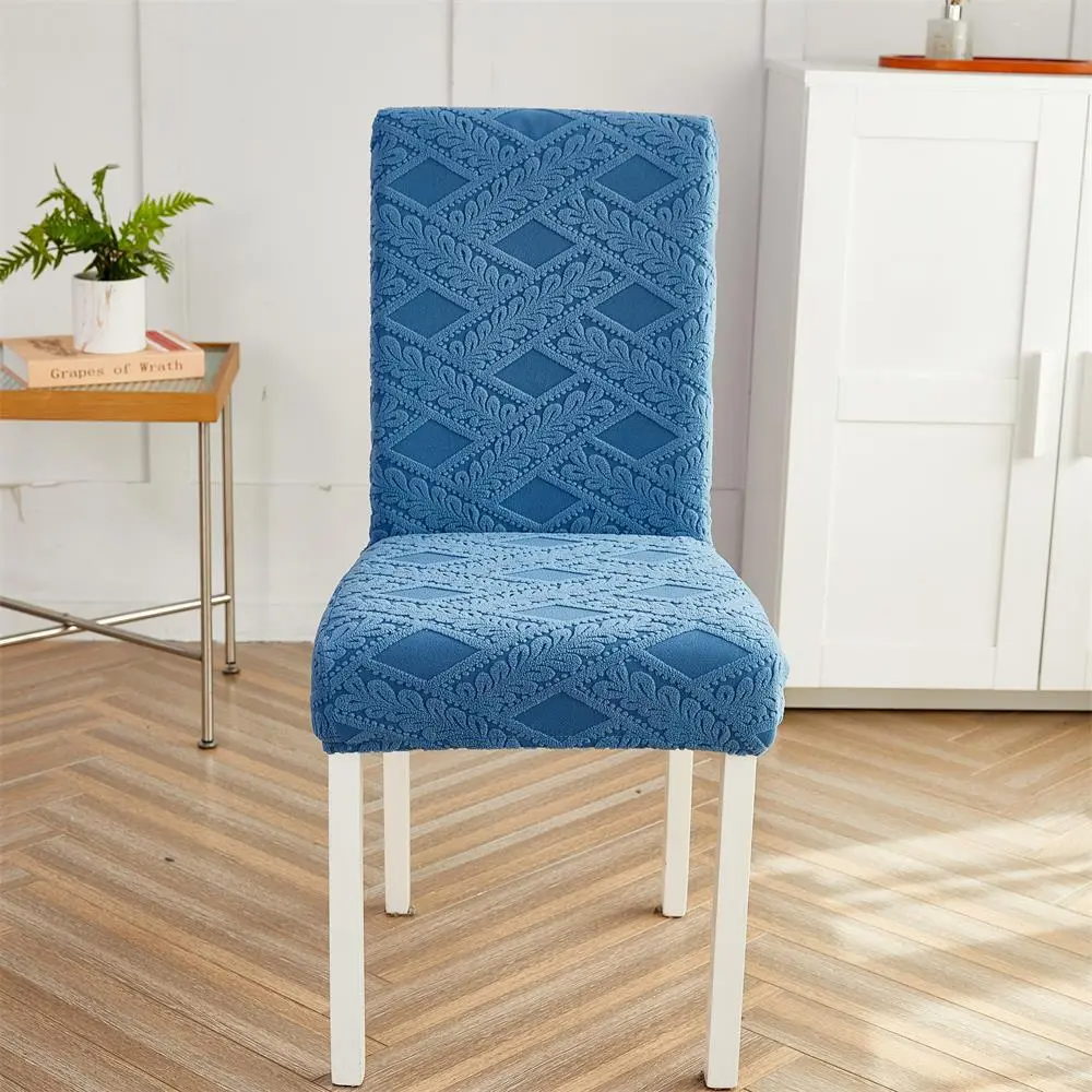 Household Chair Cover Solid Color Jacquard Velvet Elastic Dining Chair Cover