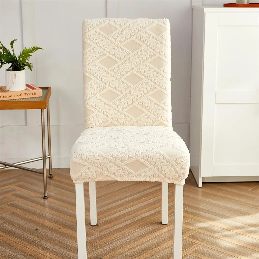 Household Chair Cover Solid Color Jacquard Velvet Elastic Dining Chair Cover