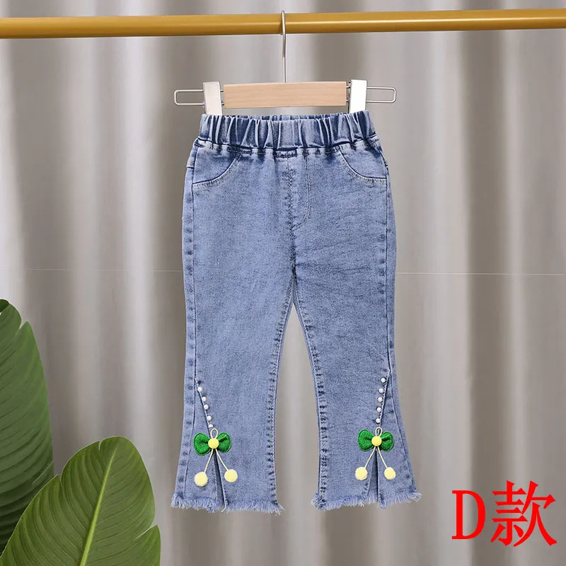 Children Kids Baby Fashion Girls Casual Basic Flower Thin Denim Pants