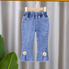 Children Kids Baby Fashion Girls Casual Basic Flower Thin Denim Pants