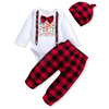 Kids Baby Boys Girls Christmas Bow Long Sleeve Round Neck Romper Played Trousers Sets