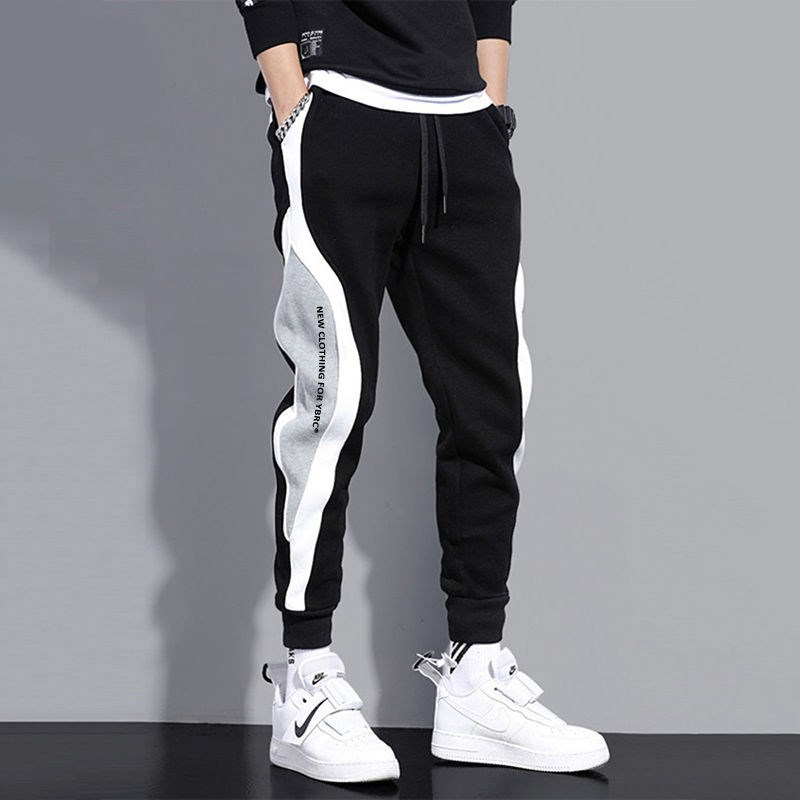 Men'S Casual Lace-Up Loose Color-Block Sports Trousers