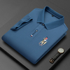 Men Casual Solid Color Horseback Riding Pattern Embroidered Lapel Short Sleeve Slim Polo Shirt