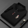 Men Casual Solid Color Horseback Riding Pattern Embroidered Lapel Short Sleeve Slim Polo Shirt