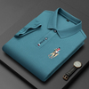 Men Casual Solid Color Horseback Riding Pattern Embroidered Lapel Short Sleeve Slim Polo Shirt