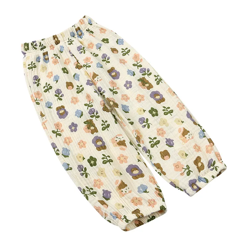 Children Kids Baby Fashion Girls Casual Basic Flower Plaid Print Loose Pants