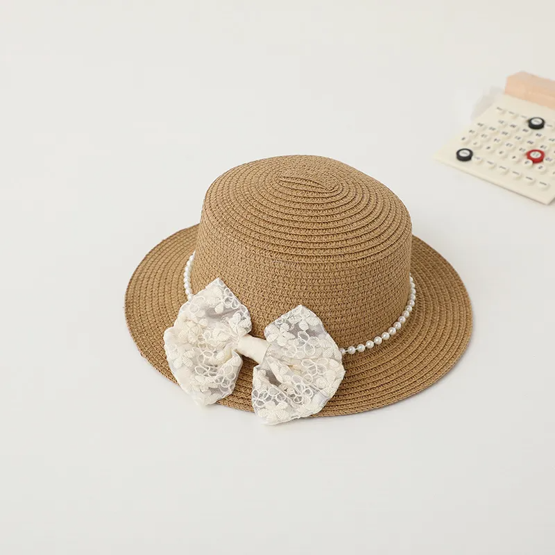 (Buy 1 Get 1) Kids Girls Fashion Casual British Style Bow Straw Woven Sunhat