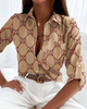 Women'S Fashion Printing Long Sleeve Lapel Single-Breasted Shirt