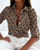 Women'S Fashion Printing Long Sleeve Lapel Single-Breasted Shirt