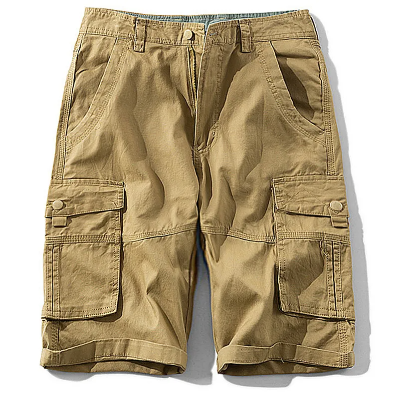 Men Casual Mid-Rise Multi-Pocket Large Size Loose Shorts