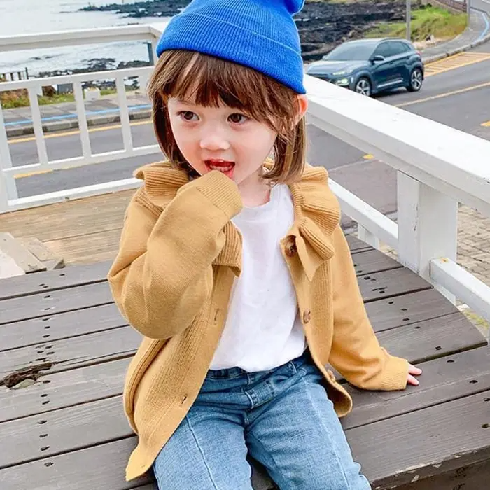 Girls Sweet Ruffled Solid Color Single-Breasted Knit Coat