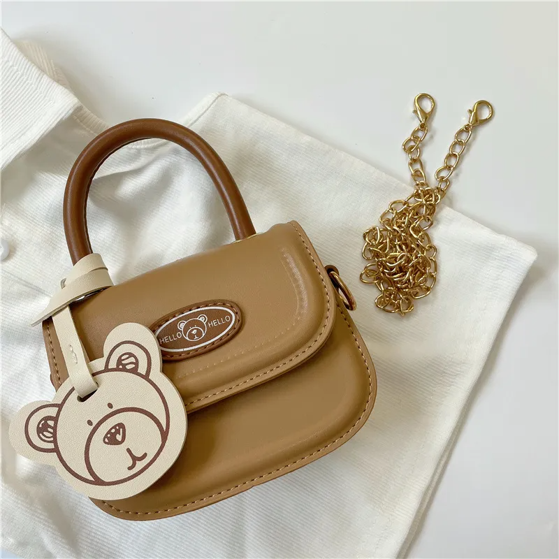 Children Kids Baby Fashion Girls Cartoon Bear Chain Mini Pu Leather Crossbody Shoulder Handle Bag