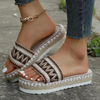 Women Fashion Plus Size Ethnic Style Rope Woven Thick-Soled Comfortable Slippers