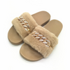 Women Leisure Plush Metal Chain Design Flats Slippers Shoes