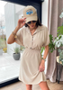 Women Fashion Casual Solid Color Lapel Single-Breasted Short Sleeve Dress