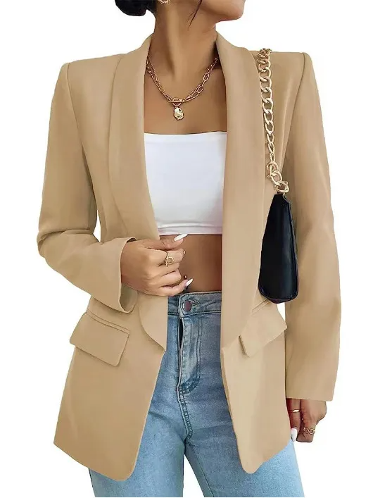 (Buy 1 Get 1) Women Solid Color Casual Lapel Long Sleeve Blazer Coat