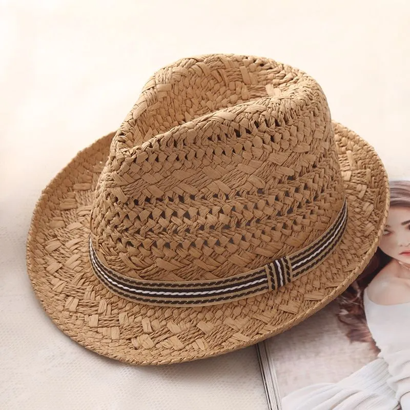 Men  Solid Color Hollow Out Straw Fedora Hat