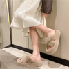 Autumn Winter Women Fashion Solid Color Cross Plush Round Toe Warm Home Slippers