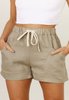 Women Fashion Casual Basic Solid Color Drawstring Waist Lace-Up Shorts