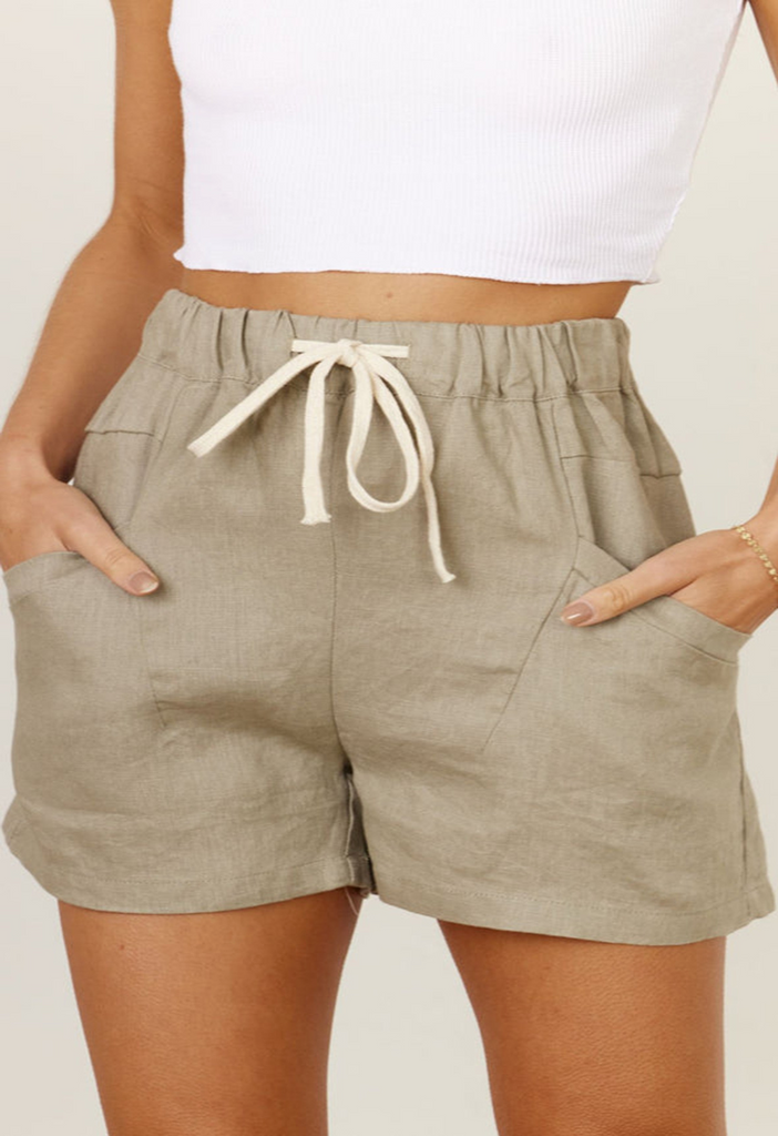 Women Fashion Casual Basic Solid Color Drawstring Waist Lace-Up Shorts