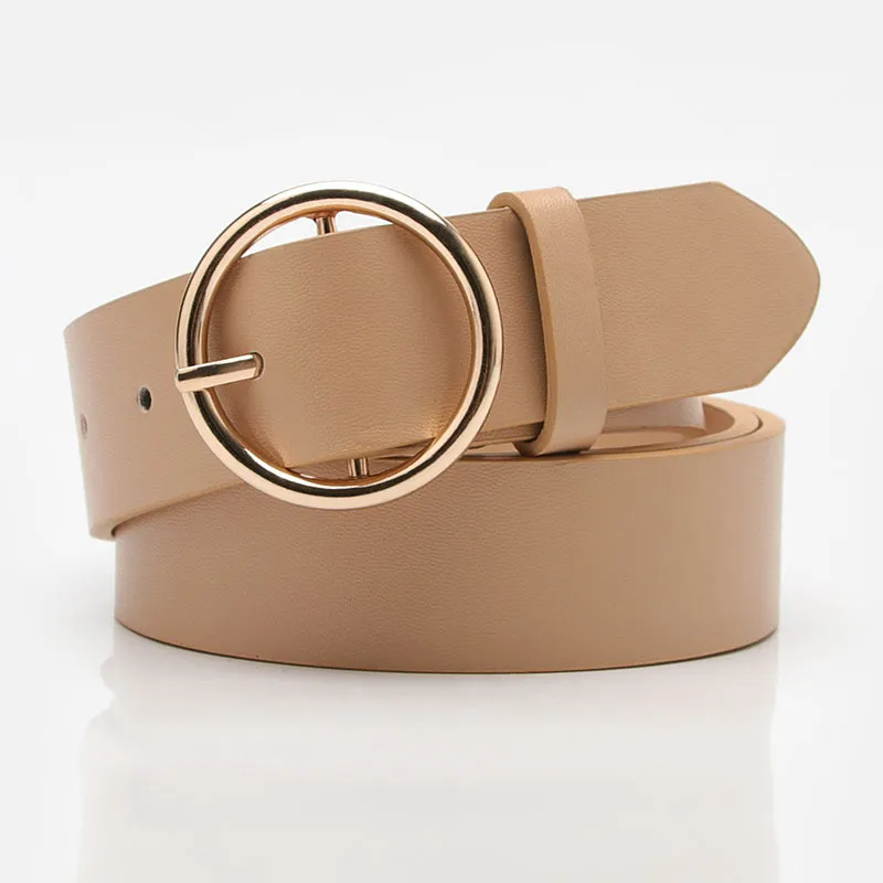 Women Casual Simple Alloy Round Buckle Versatile Pu Belt