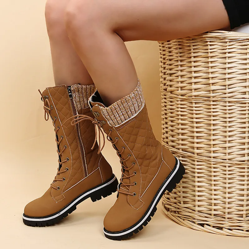 Women Fashion Round Toe Platform Mid-Calf Boots