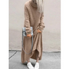 WomenAutumn And Winter Fashion Casual Plush Solid Color High Collar Long Sleeve Maxi Dress