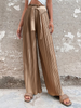 Women Casual Solid Color Pleated High Waist Straight Leg Pants