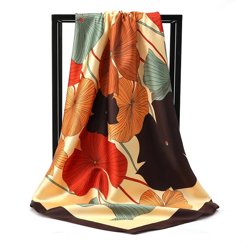 (Buy 1 Get 2) 90*90Cm Women'S Fashion Satin Printed Large Square Scarf