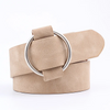Women Causal Needleless Round Buckle Design Solid Color PU Belt