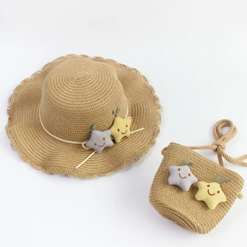 Kids Fashion Beach Straw Hat + Star Straw Crossbody Bag