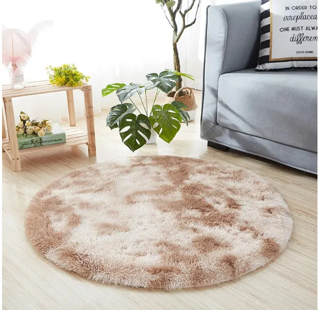 Simple Tie-Dyed Long Plush Thickened Home Round Carpet