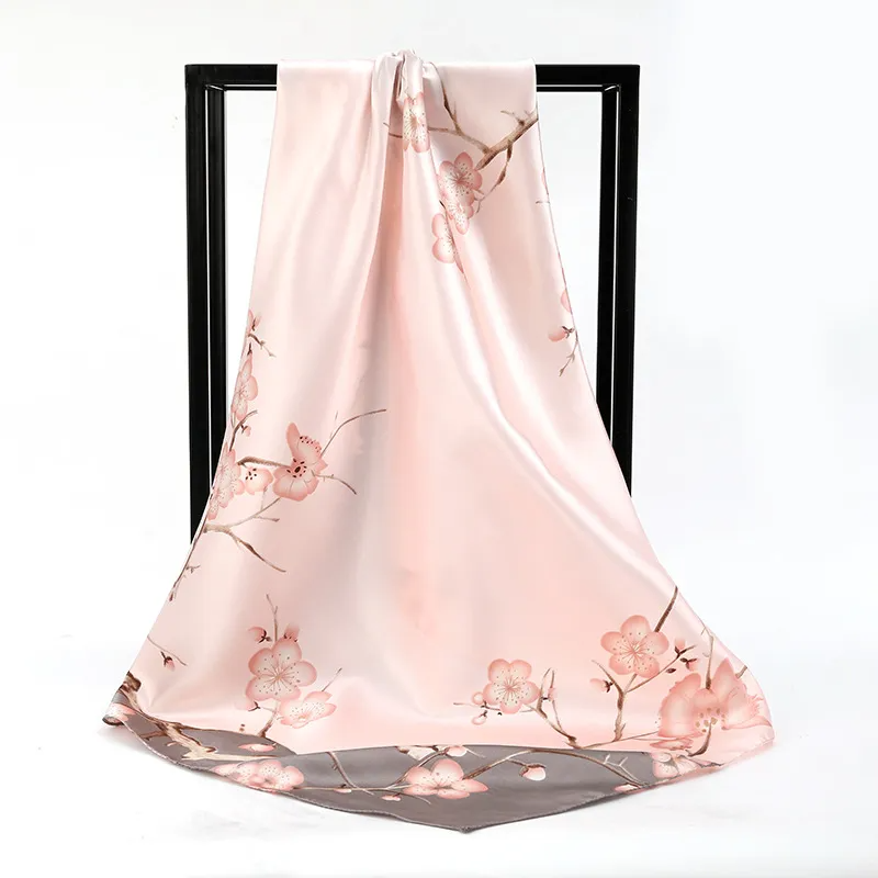 (Buy 1 Get 2) Women'S Retro Simple Plant Floral Imitation Silk Satin Scarf