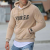 Men Casual Simple Solid Color Double Sided Fleece Hooded Letter Print Sweatshirt