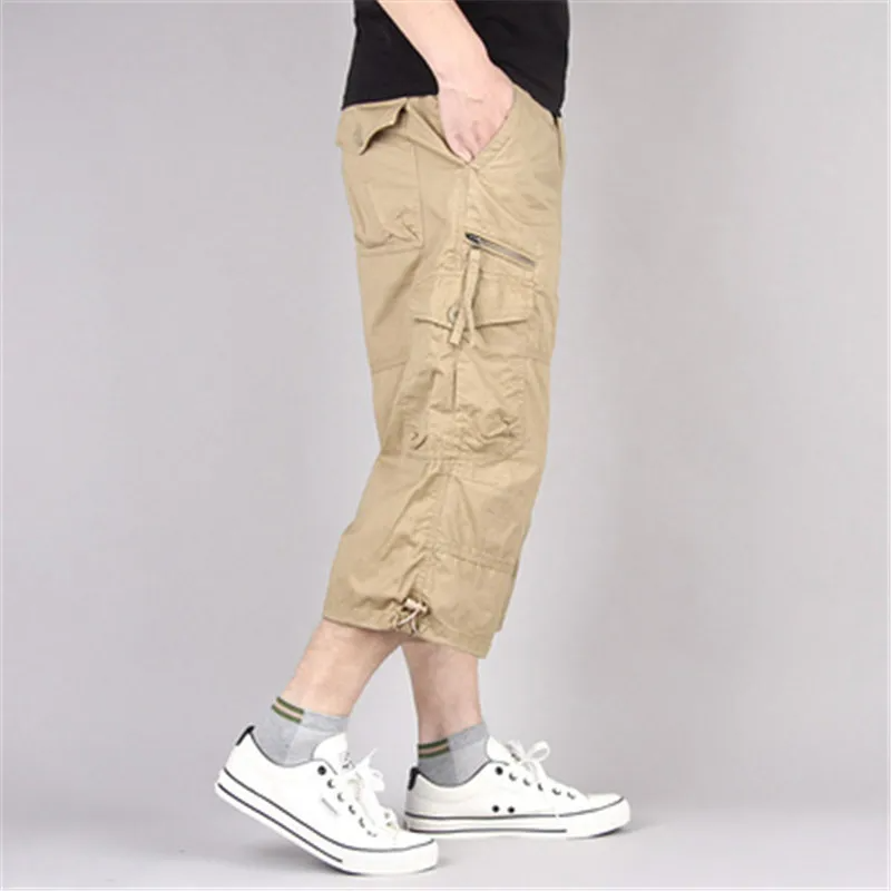 Men Fashion Casual Versatil Solid Color Multi Pocket Cargo Jogger Cropped Pants