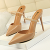 Women Fashion Sexy PU Solid Color Pointed Toe Stiletto Heel Slippers