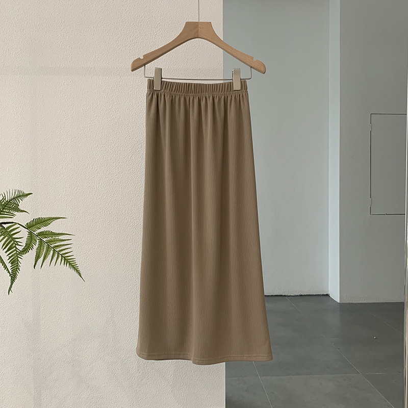 Fashion Elegant Women Basic Elastic High Waist Solid Color Straight Skirt