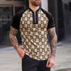 Men Casual Neckline Zipper Short Sleeve Printed Polo Shirt