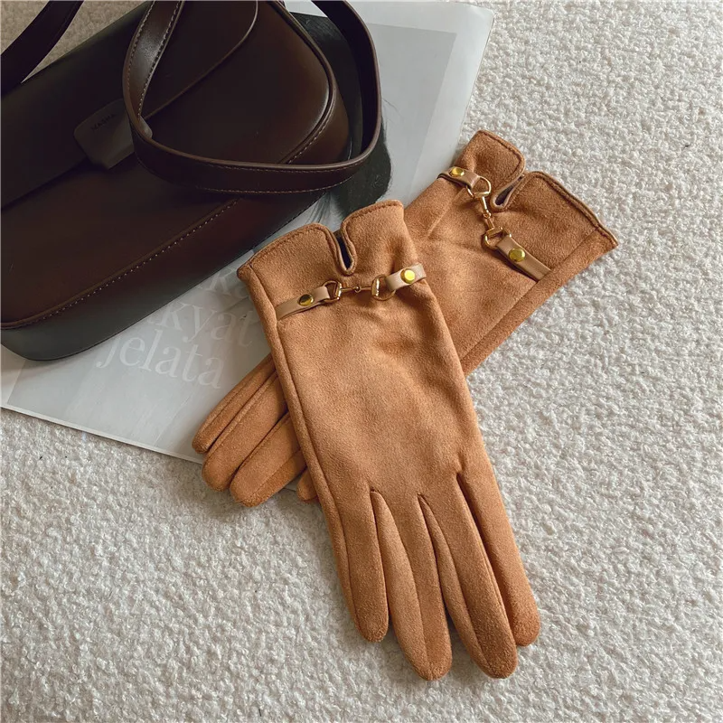 (Buy 1 Get 1) Women Fashion Suede Warm Fingerless Touch Screen Gloves