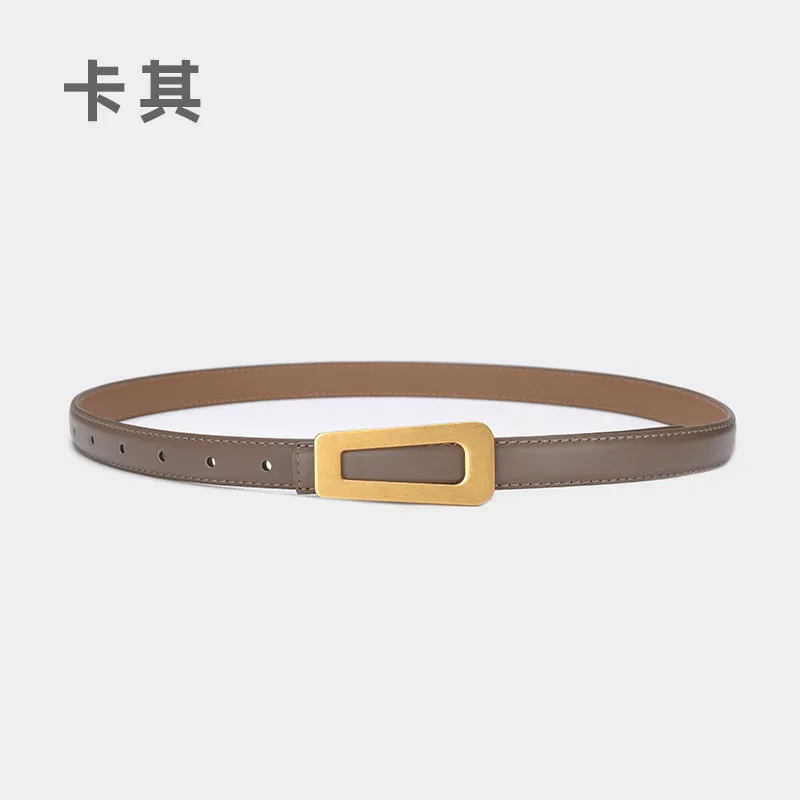 Women'S Fashion Casual Retro Alloy Smooth Buckle Thin Leather Belt