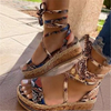 Women Fashion Color Blocking Plus Size Snakeskin Printing Sandals