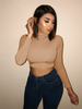 Fashion Women Basic Solid Color Round Neck Cropped Long Sleeve Tops Blouses