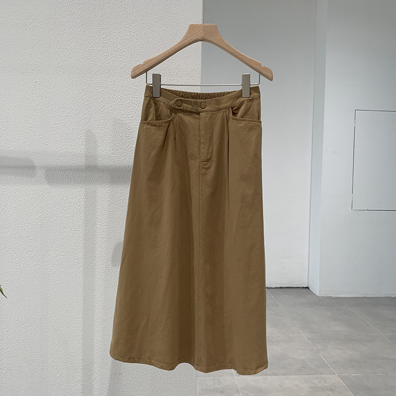 Women Fashion Elegant Mid-Length Solid Color Pocket Office Chic Skirt