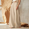 Women'S Casual Solid Color Cotton Linen Single-Breasted Button High Waist Wide Leg Pants