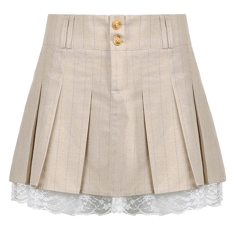 Women'S Fashion Sweet Lace Stitching Pleated Skirt