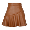 Women Fashion High Waist Ruffled PU Skirt