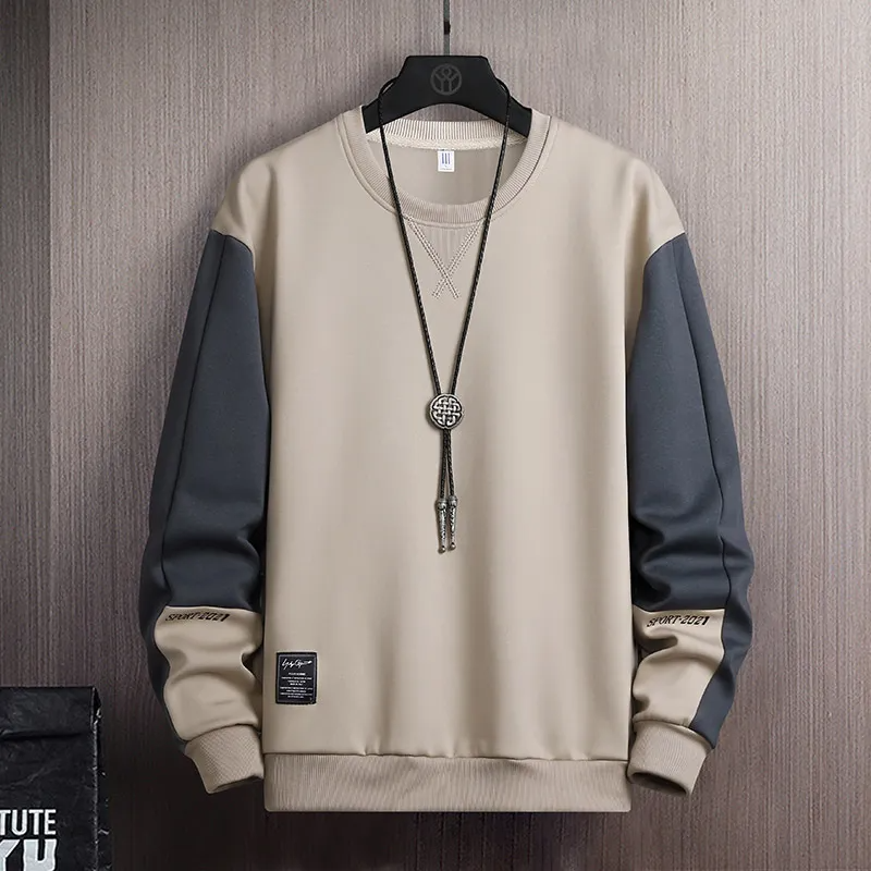 Men Fashion Round Neck Long Sleeve Large Size Loose Color Matching Sweatshirt