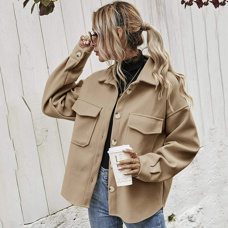 Women Causal Solid Color Lapel Single-Breasted Coat